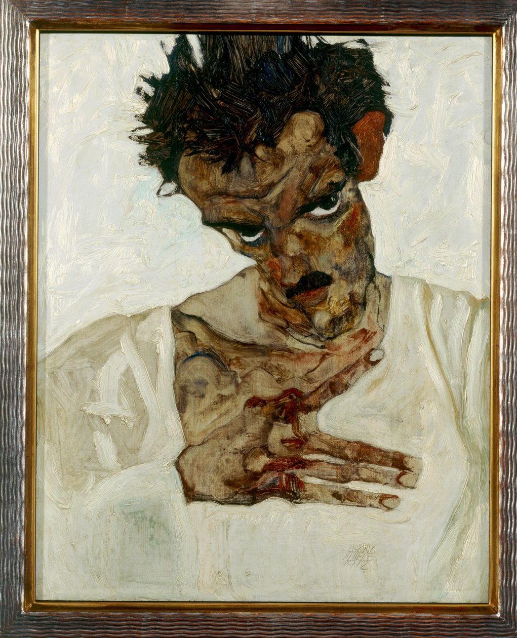 Zelfportret met neergeslagen hoofd door Egon Schiele