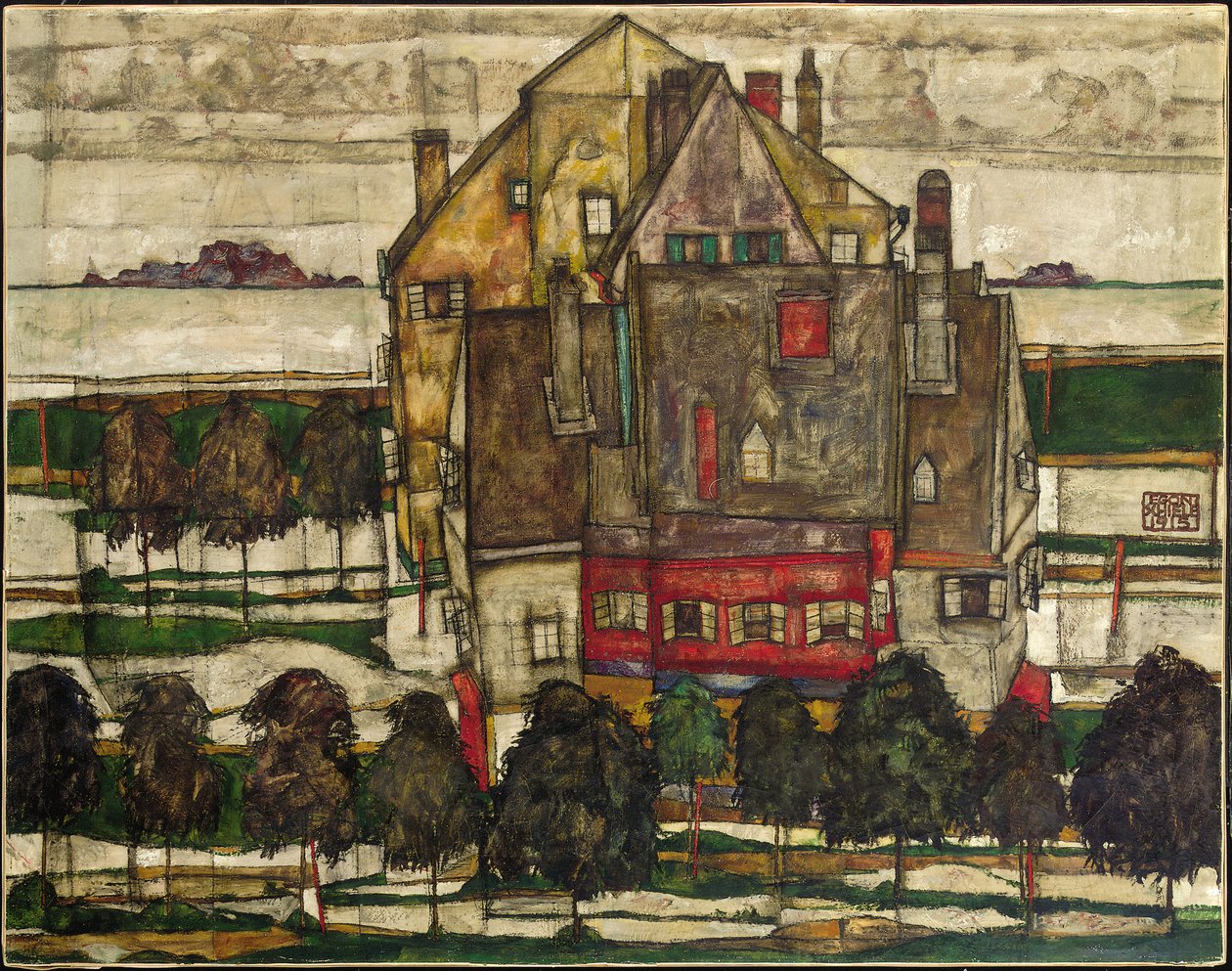 Enkele Huizen (Huizen met Bergen) door Egon Schiele