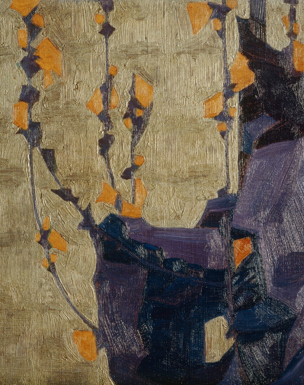 Gestileerde bloem tegen een decoratieve achtergrond ... (brons) door Egon Schiele
