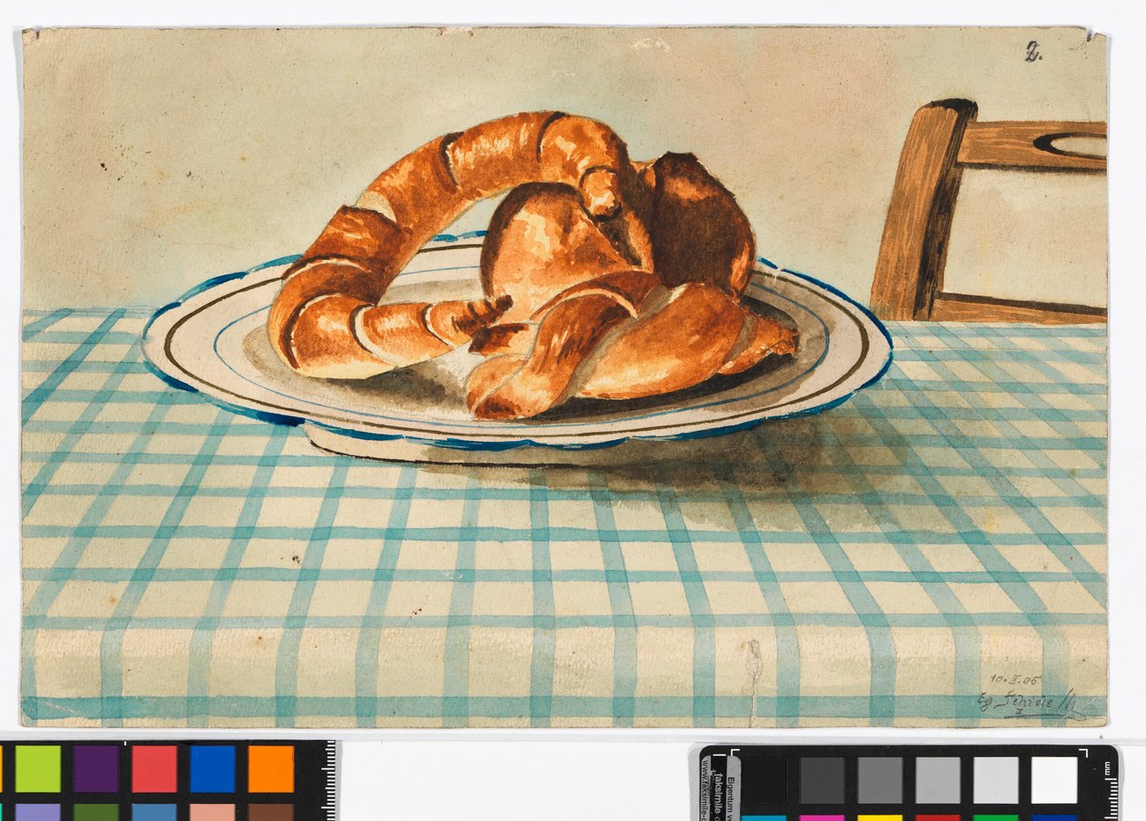 Stillleben mit Gebäck door Egon Schiele
