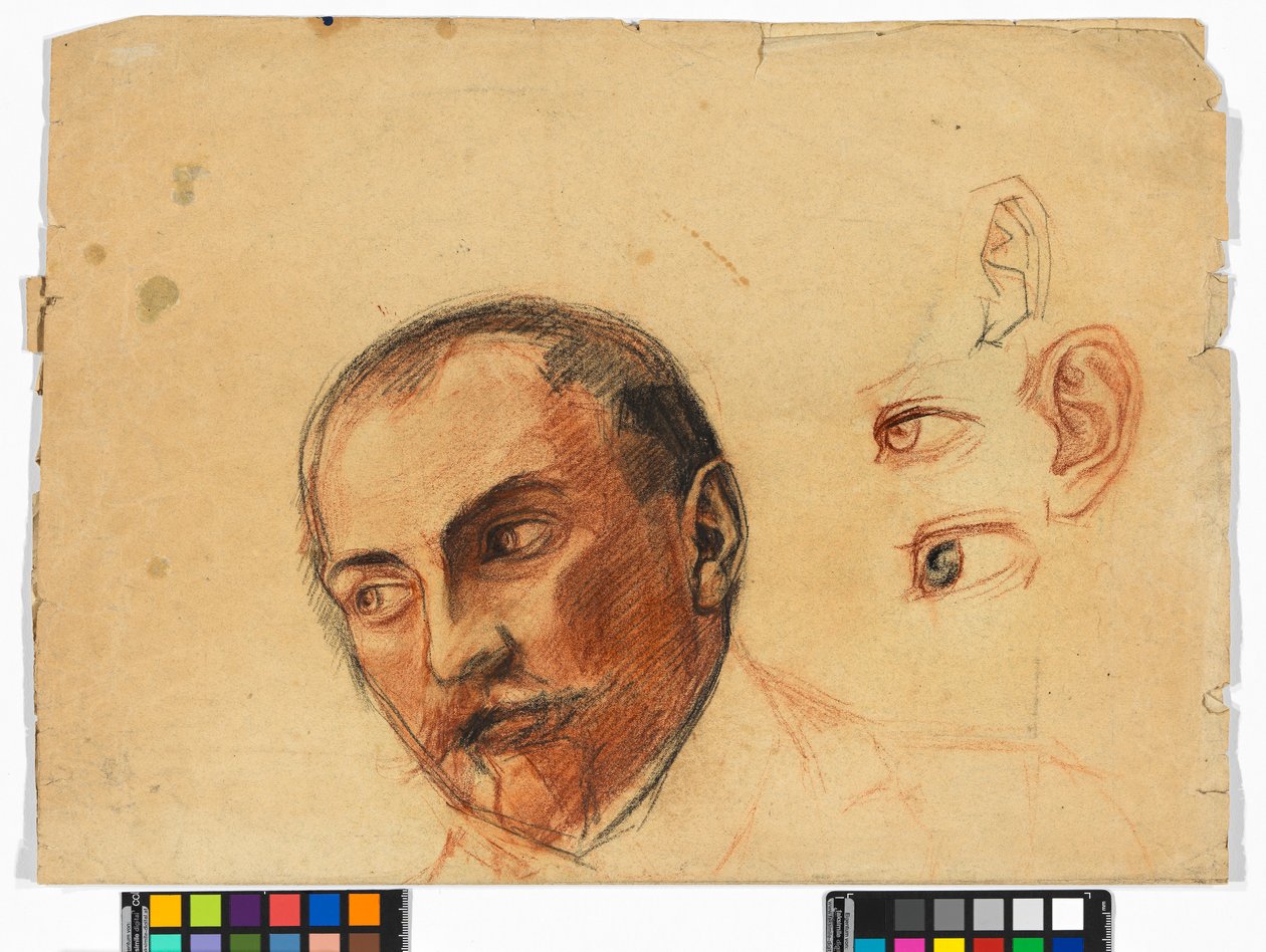 Studienblatt (Kopf, Augen, Ohren) door Egon Schiele
