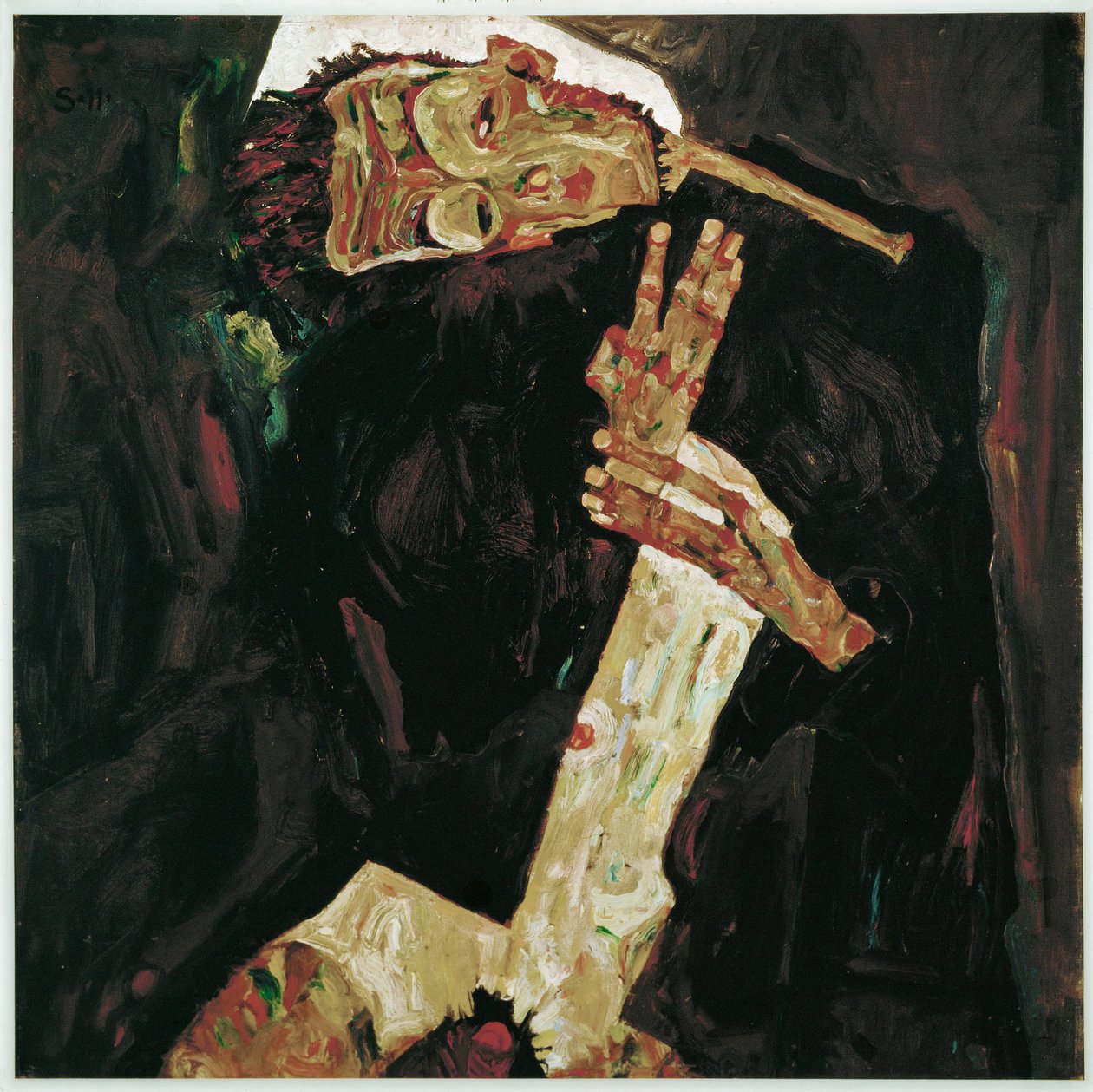 De dichter (schilderij op doek) door Egon Schiele