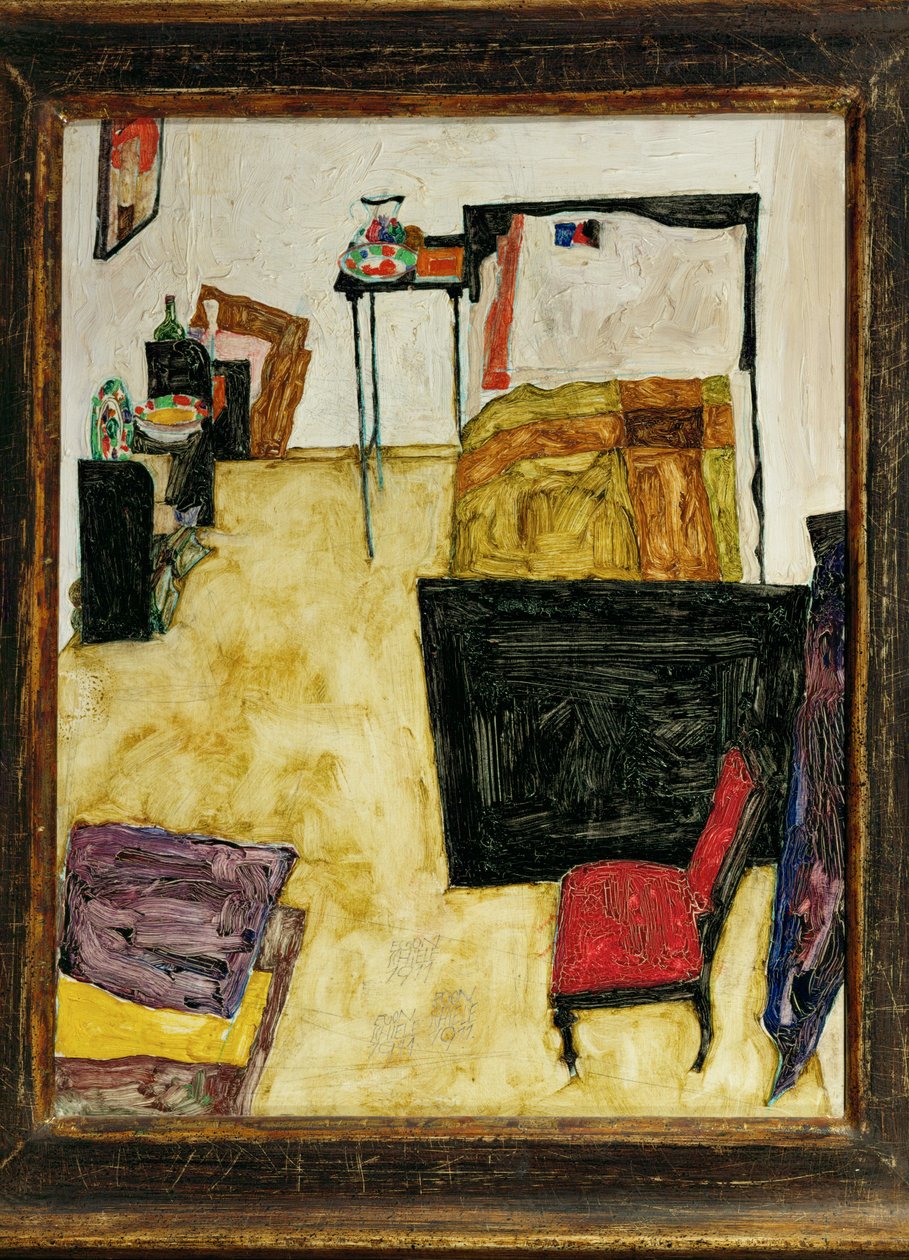 De kamer van de kunstenaar in Neulengbach, Oostenrijk (olieverf op hout) door Egon Schiele