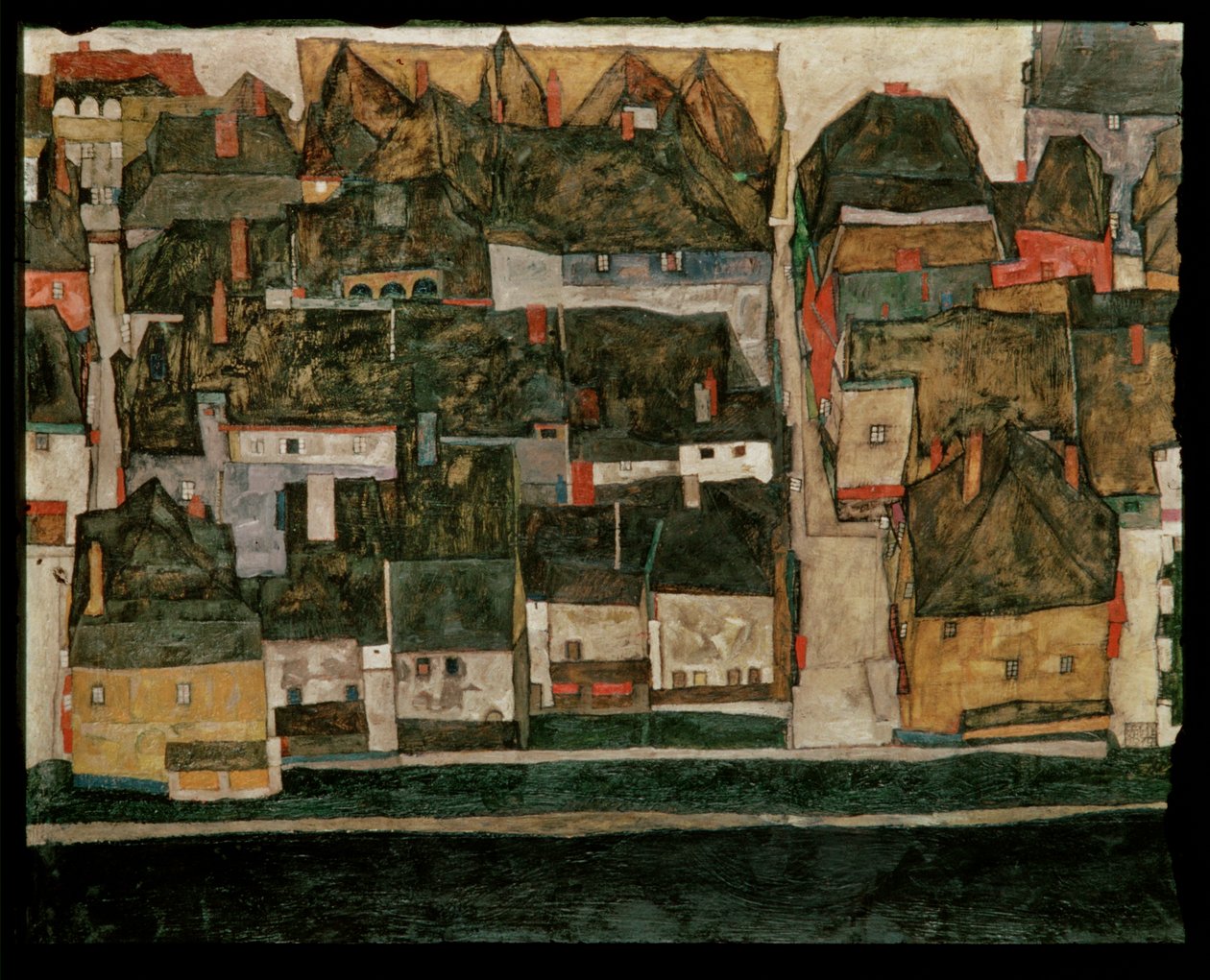 De kleine stad IV (schilderij op doek) door Egon Schiele