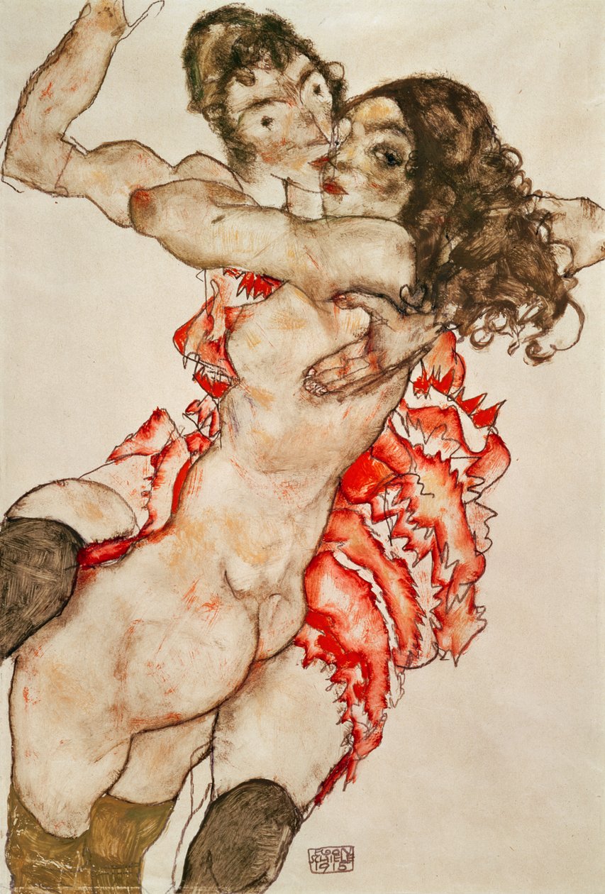 Twee vrouwen die elkaar omhelzen door Egon Schiele