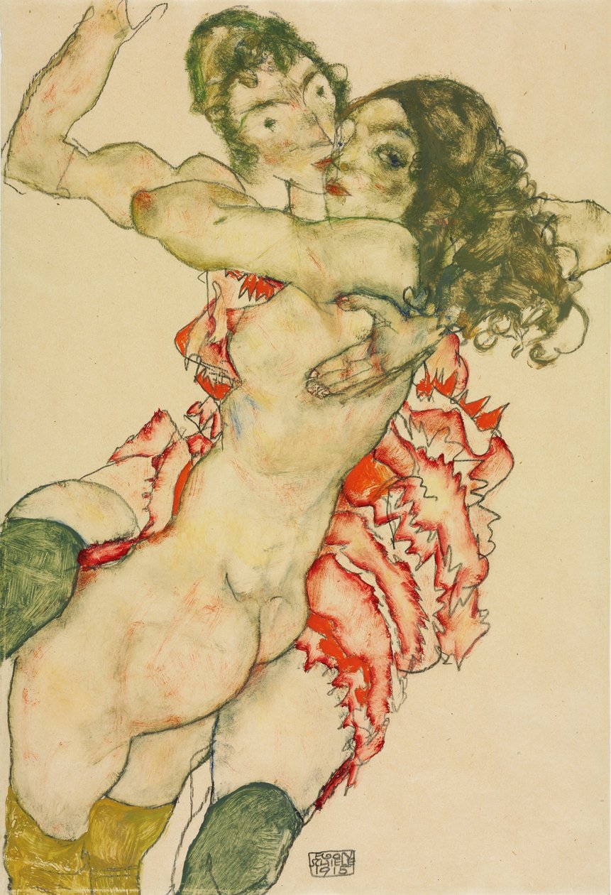 Twee omhelzende vrouwen door Egon Schiele