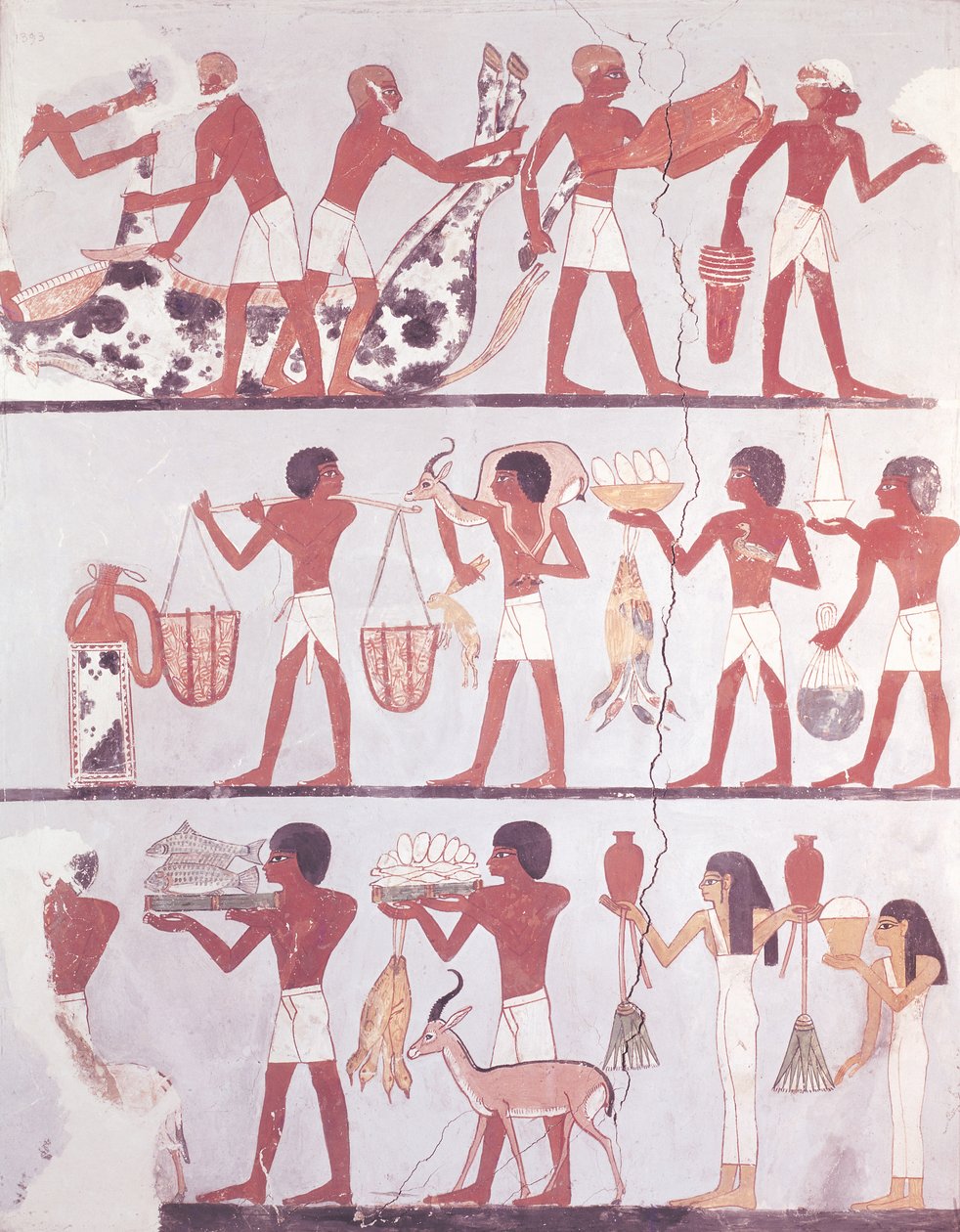 Scène van slagers en dienaren die offers brengen, uit het graf van Onsou, ca. 1375 v.Chr. door Egyptian 18th Dynasty