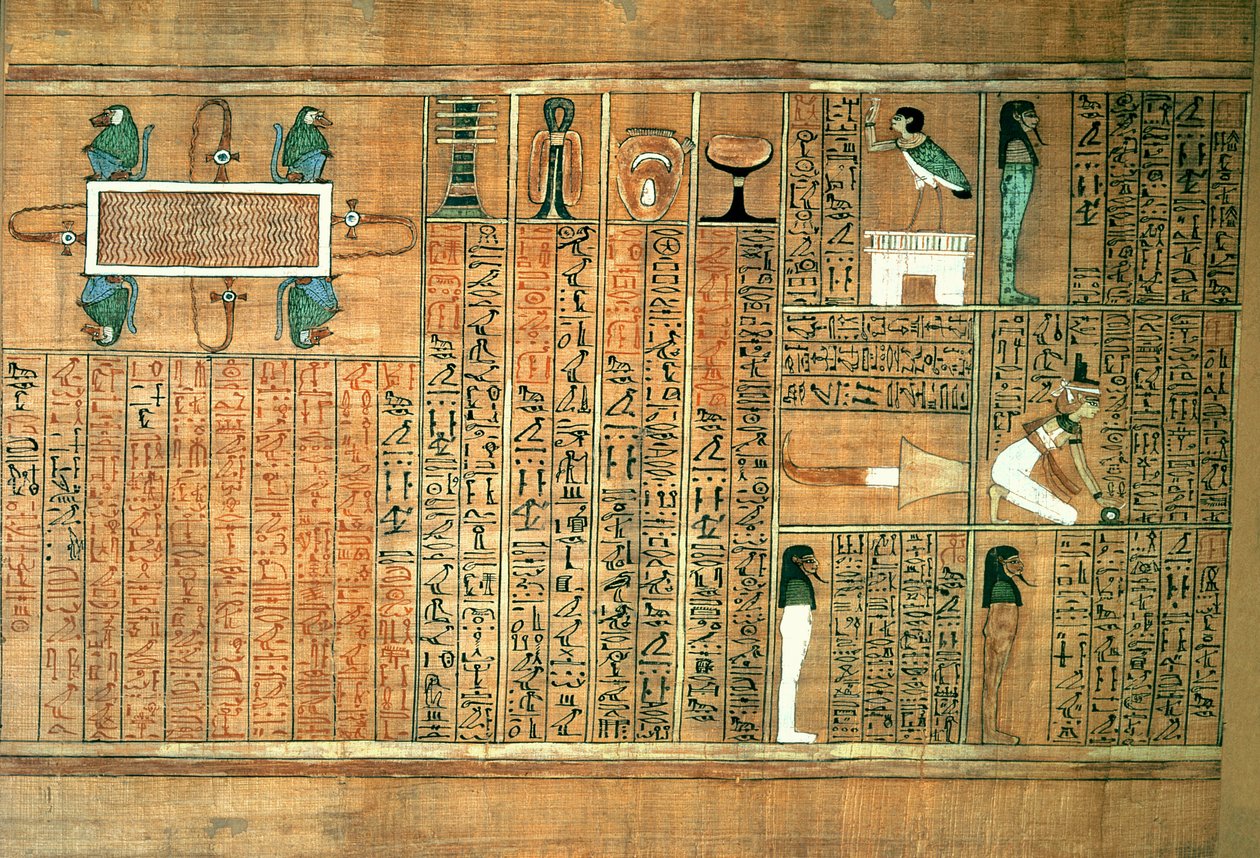 Detail van de overledene en zijn Ba, uit het Dodenboek van de Schrijver Any door Egyptian 19th Dynasty