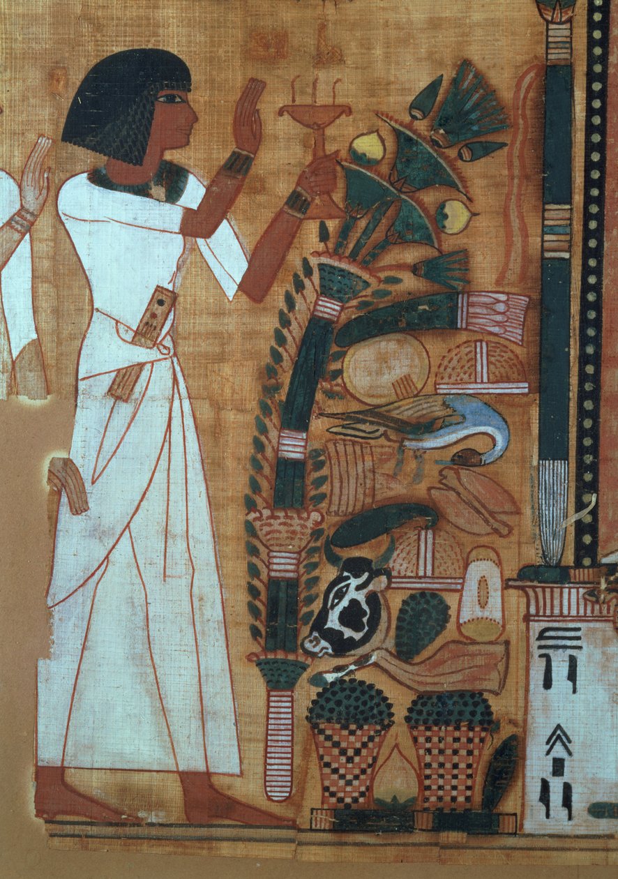 De fumigatie van Osiris, pagina uit het Dodenboek van Neb-Qued door Egyptian 19th Dynasty