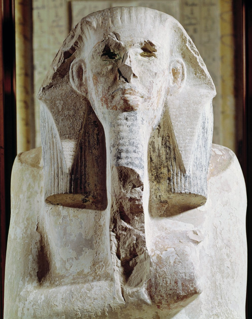 Zittend standbeeld van koning Djoser (2630-2611 v.Chr.) uit de dodentempel naast de Trappiramide van Djoser in Saqqara, Vroeg-dynastieke Periode (detail) door Egyptian 3rd Dynasty