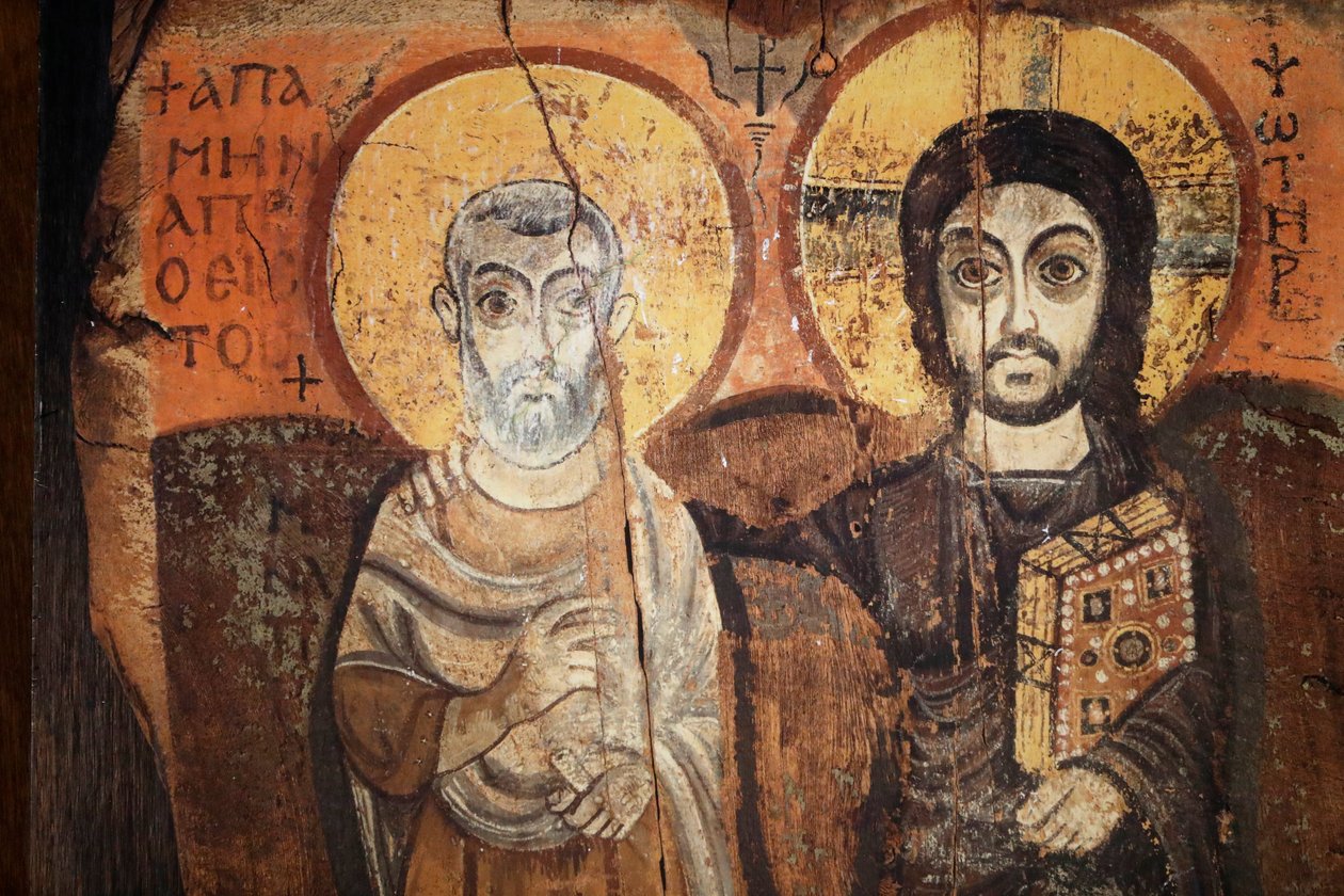 Jezus en Menas in een zesde-eeuws icoon door Egyptian