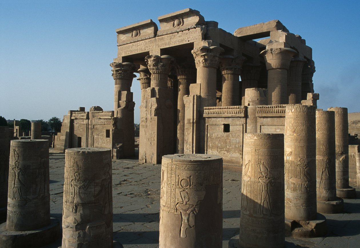Uitzicht op de Romeinse en Ptolemeïsche Dubbele Tempel van Sobek en Haroeris aan de Nijl door Egyptian