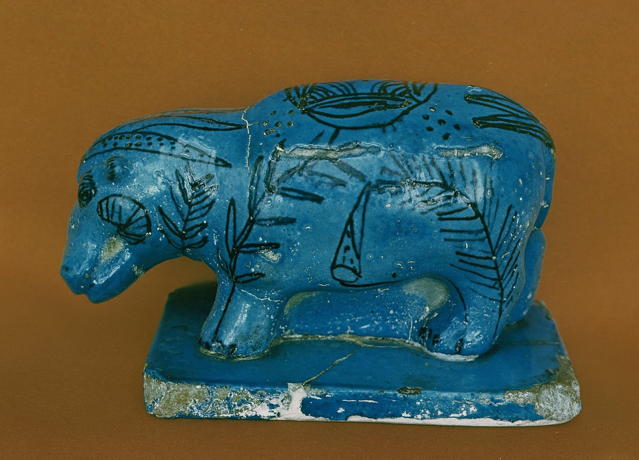 Blauwe nijlpaard met zwarte decoratie, uit Dra Aboul Naga, Middenrijk door Egyptian 11th Dynasty