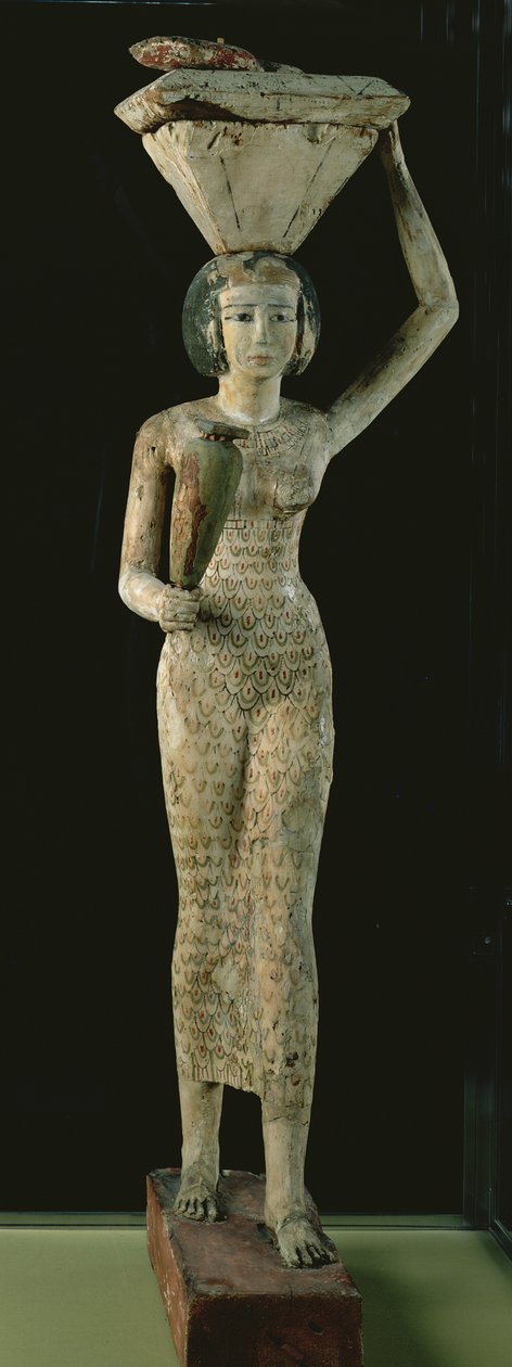 Vrouwelijke drager van offers met een waterkruik in haar hand en een vat op haar hoofd, Middenrijk, ca. 1950 v.Chr. door Egyptian 12th Dynasty