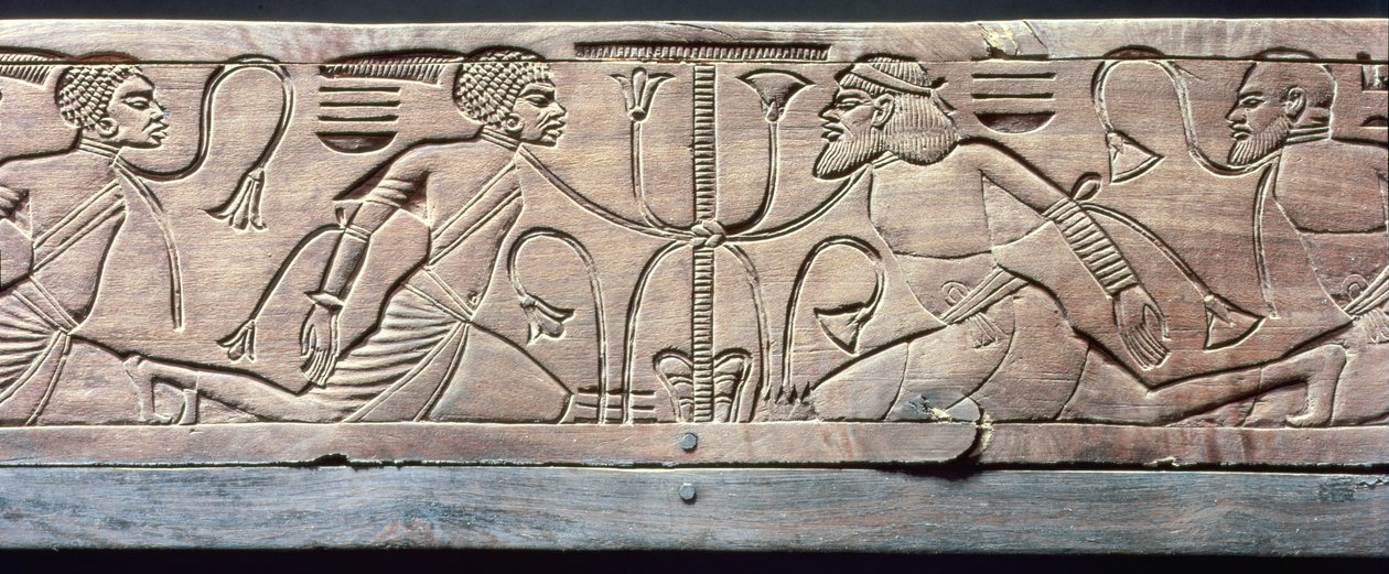 Detail van de ceremoniële voetenbank van Toetanchamon door Egyptian 18th Dynasty
