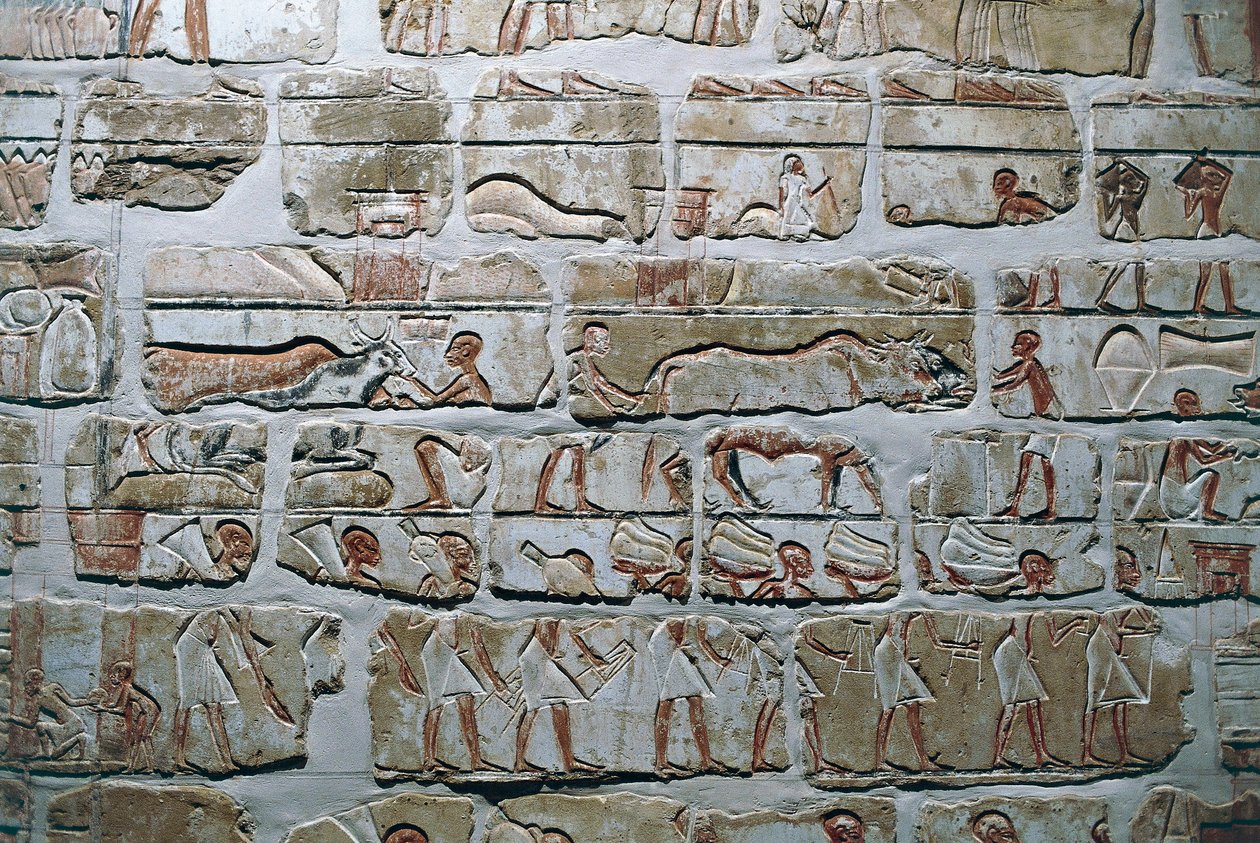 Egypte, Thebe, Luzor, Tempels van Karnak, Talatat-muur van de tempel van Amenhotep IV door Egyptian 18th Dynasty