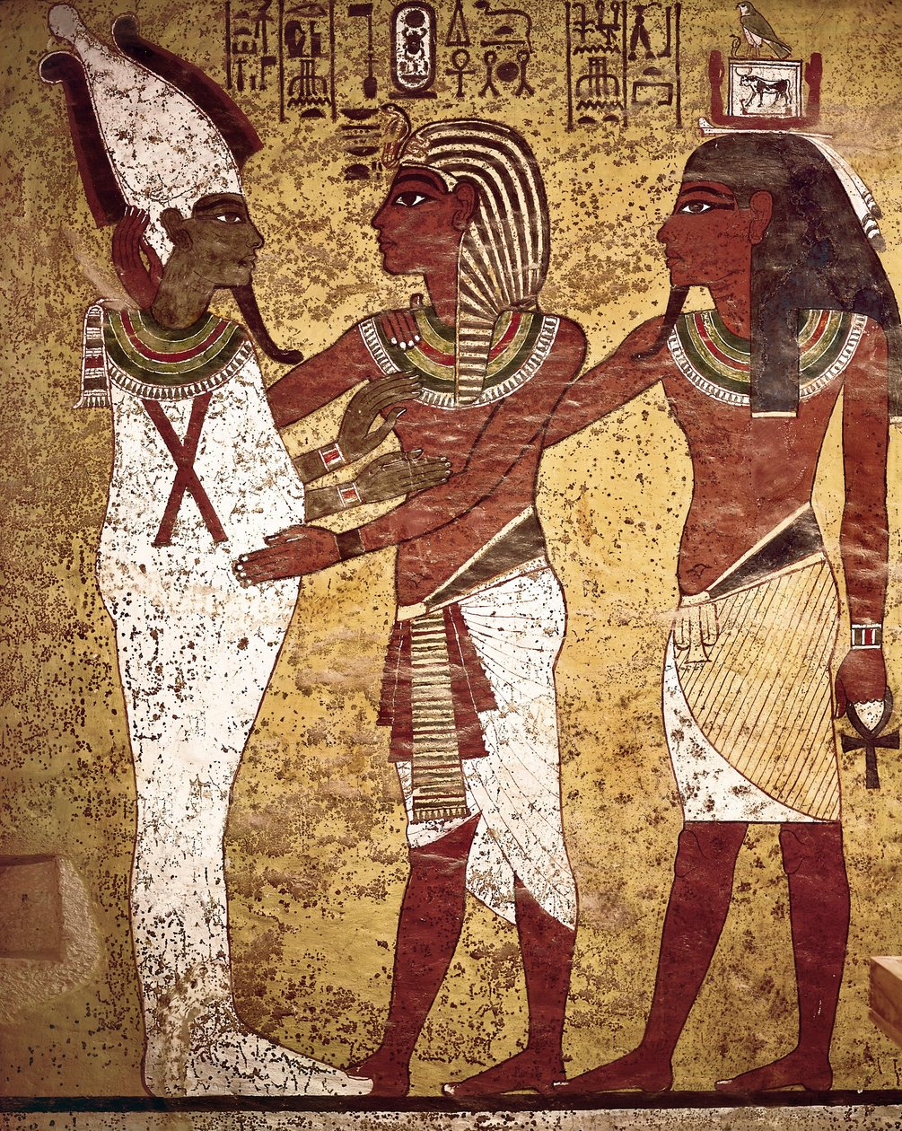 Egyptische Oudheid: de farao Toetanchamon tegenover de god Osiris door Egyptian 18th Dynasty