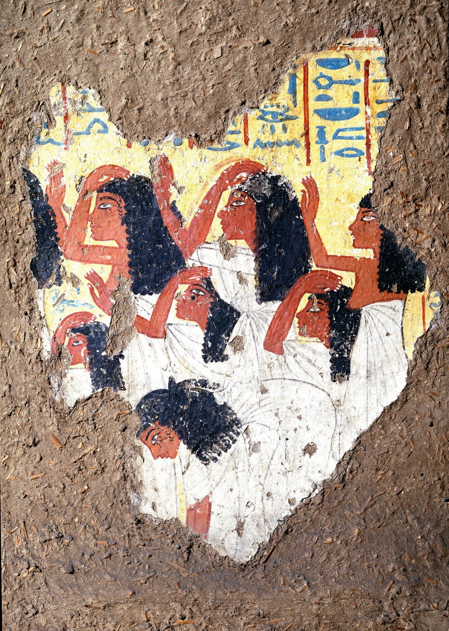 Egyptische oudheid: fresco van het graf van de schilder Maia, een groep treurenden. 18e dynastie. Uit de kapel van Maia, Deir el-Medineh, Nieuwe Rijk. Turijn, Egyptisch Museum door Egyptian 18th Dynasty