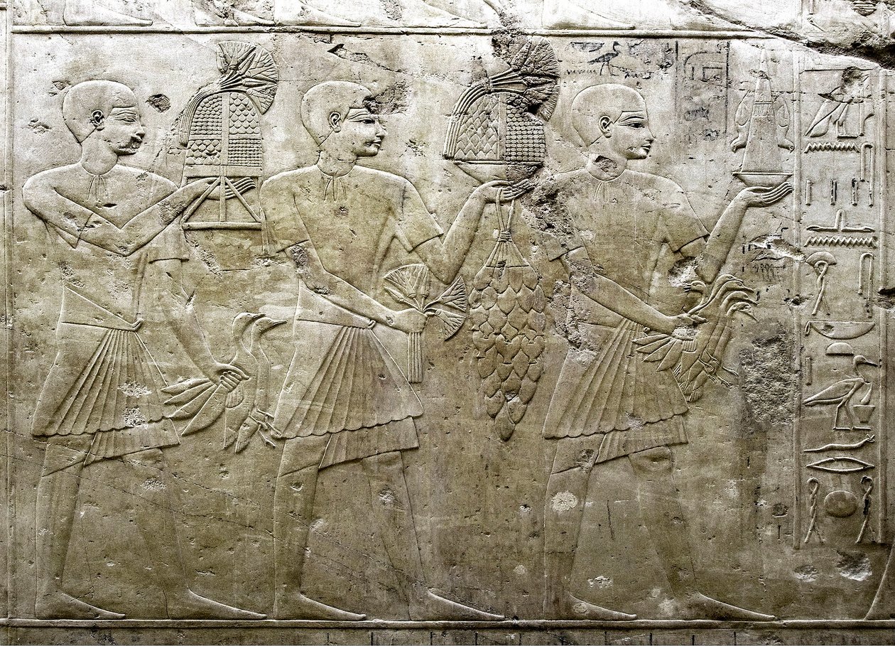 Egyptische oudheid: afbeelding van offerdragers. Laag reliëf van het graf van de vizier Ramose (18e dynastie). Luxor, Thebe, Vallei der Edelen, Egypte door Egyptian 18th Dynasty