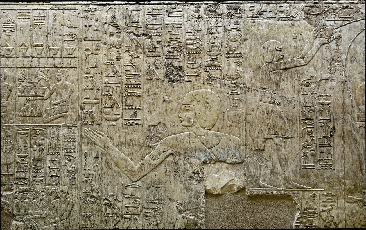 Egyptische antiquiteit: representatie van dragers van offers. Laag reliëf van het graf van de vizier Ramose (18e dynastie). Luxor, Thebe, Vallei der Edelen Egypte door Egyptian 18th Dynasty
