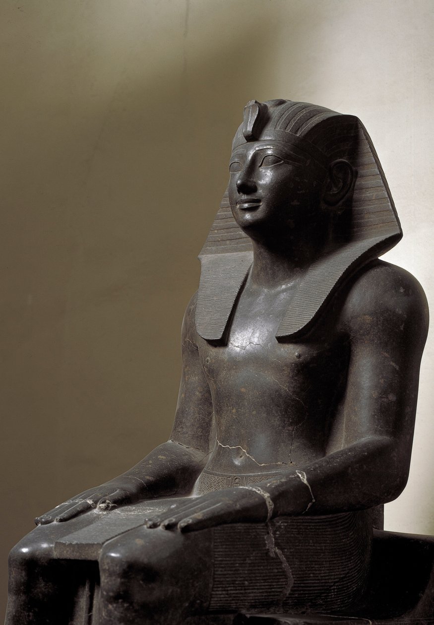 Egyptische antiquiteit: beeld van basaniet die de heerser Thutmosis (Tuthmosis of Thutmus) III (1479-1425 v.Chr.), Egyptische farao, voorstelt. Dim. 192 cm. 18e dynastie door Egyptian 18th Dynasty