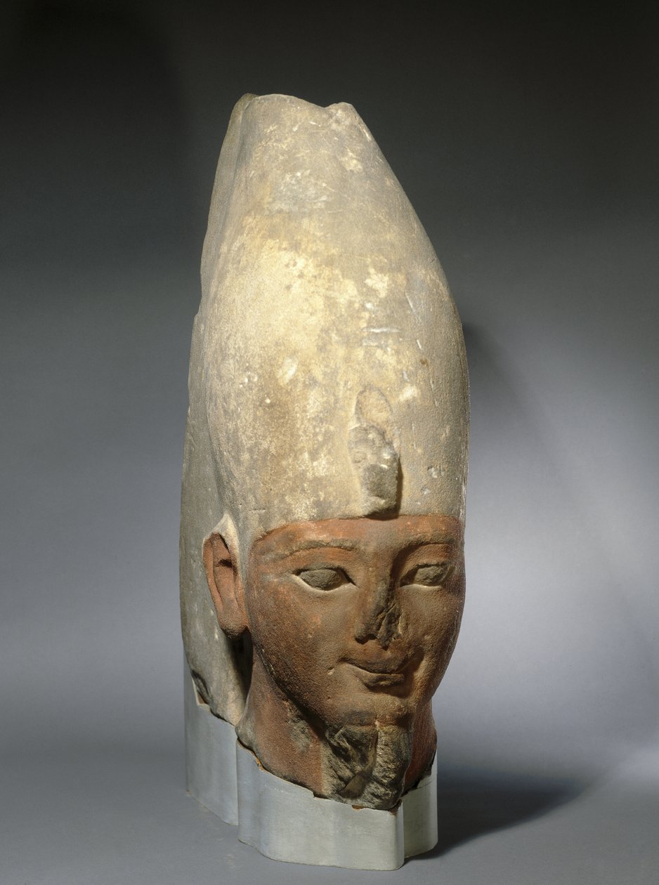 Hoofd van een vroege achttiende dynastie koning, Nieuwe Rijk, c.1539-1493 v.Chr. (zandsteen) door Egyptian 18th Dynasty