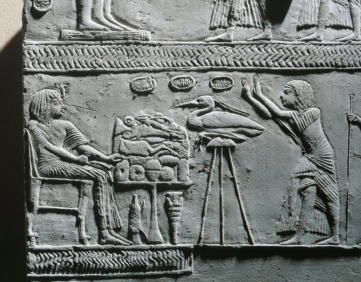 Horemheb eet een grafmaal, reliëf uit het graf van Horemheb in Saqqara door Egyptian 18th Dynasty