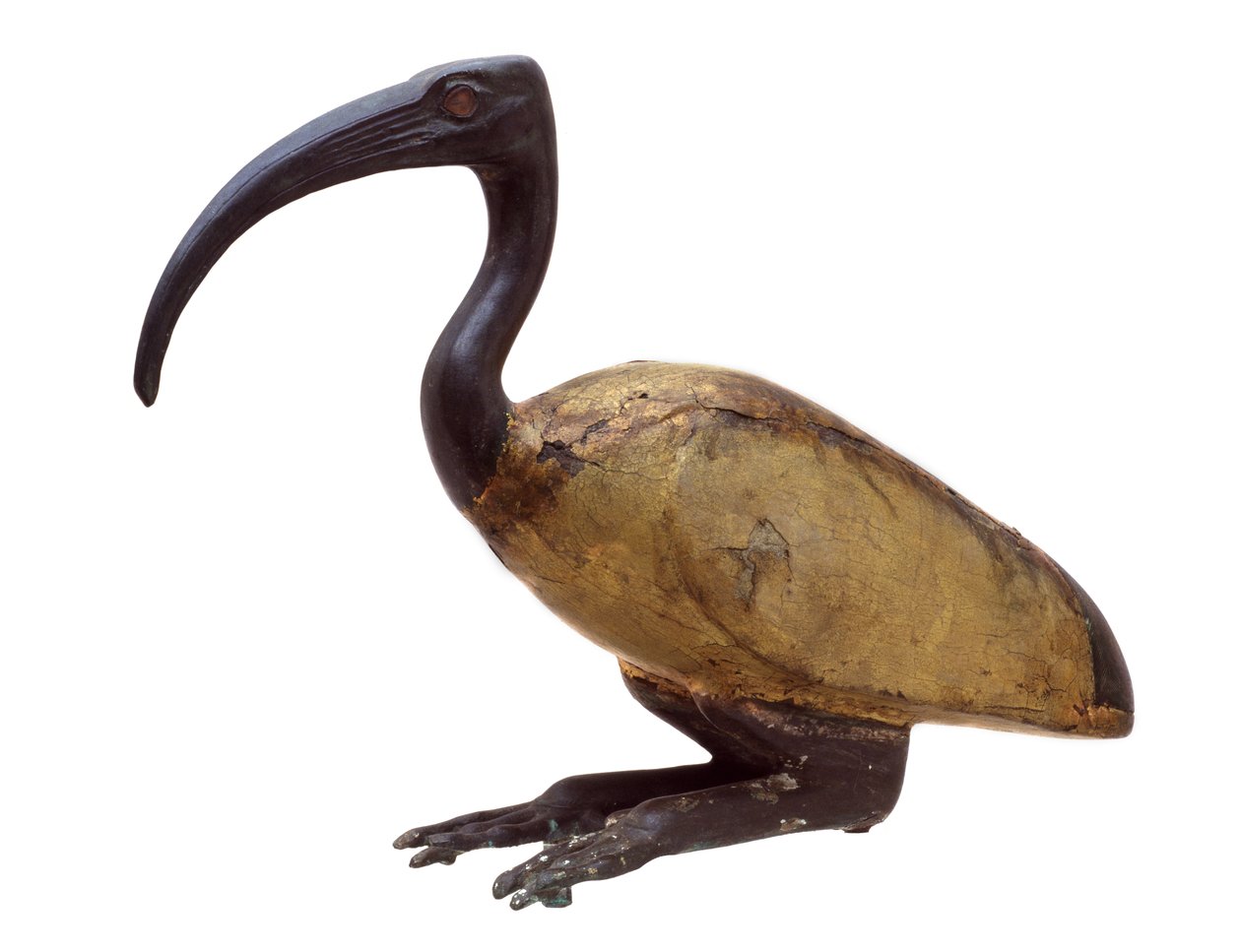 Ibis, in hurkende positie, ca. 1350 v.Chr. (hout, brons, glas & verguld) door Egyptian 18th Dynasty