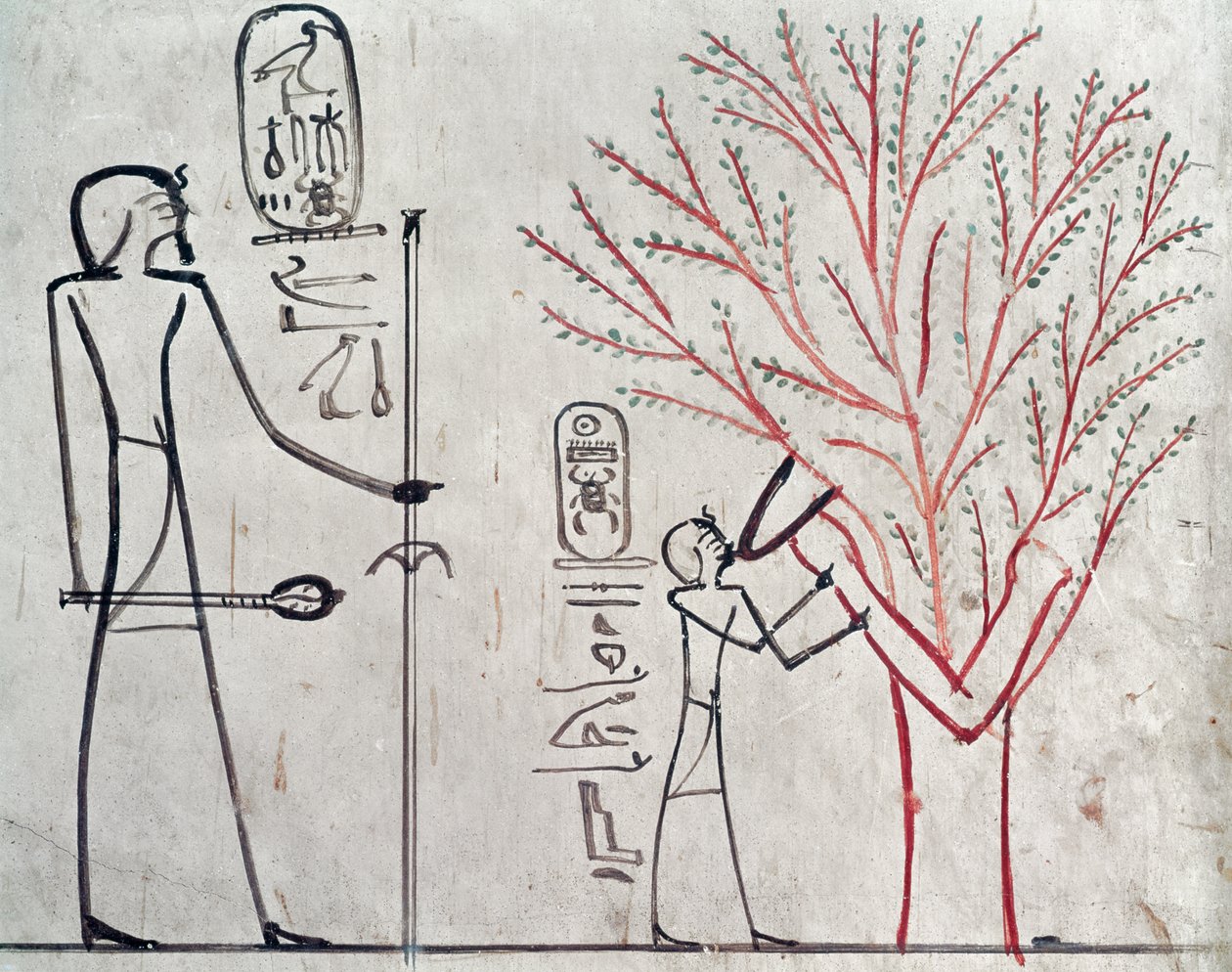 Isis veranderd in een sycamoreboom die Tuthmosis III voedt door Egyptian 18th Dynasty