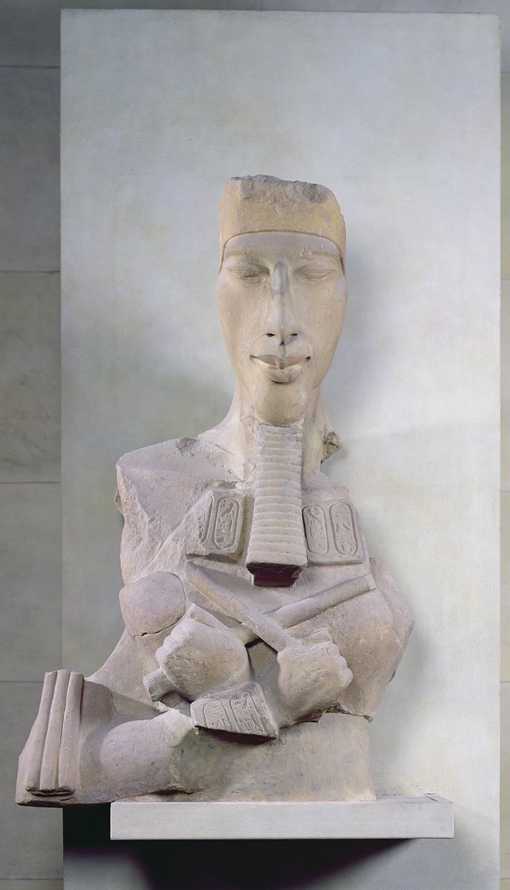 Osirid zuil van Amenophis IV (Achnaton) uit Karnak, Amarna periode, Nieuwe Rijk, c.1353-37 v.Chr. door Egyptian 18th Dynasty