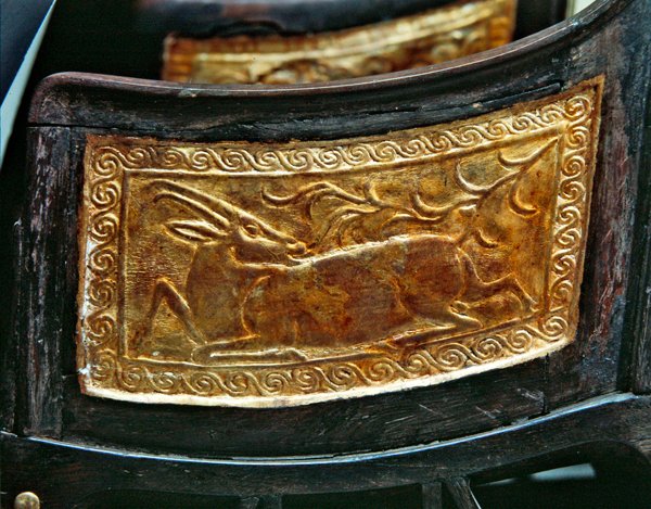 Paneel van een kinderstoel, uit het graf van Toetanchamon, Nieuwe Koninkrijk door Egyptian 18th Dynasty
