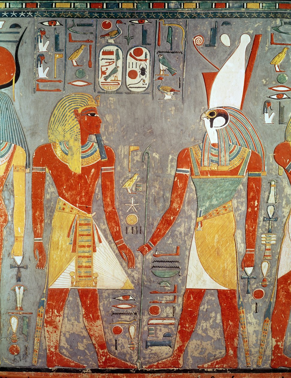Reliëf met Horemheb (ca. 1323-1295 v.Chr.) voor Horus, uit zijn graf, Nieuwe Koninkrijk door Egyptian 18th Dynasty