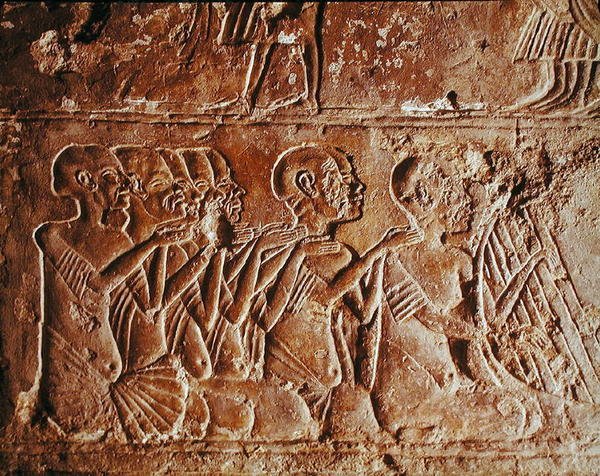 Reliëf dat blinde zangers en een harpist toont, uit het Graf van Meryre, Nieuwe Koninkrijk door Egyptian 18th Dynasty