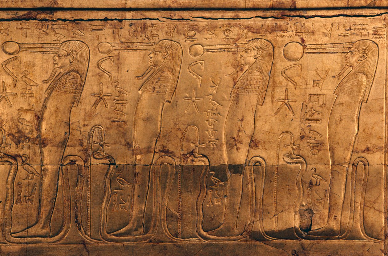 Reliëf op vergulde houten kist, Schatkamer van Toetanchamon door Egyptian 18th Dynasty