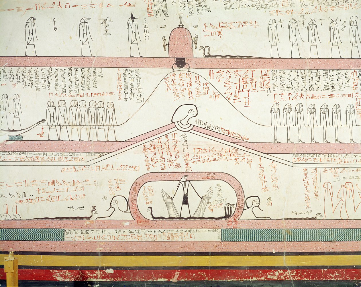 Scène uit het Boek van Amduat met de reis naar de onderwereld door Egyptian 18th Dynasty