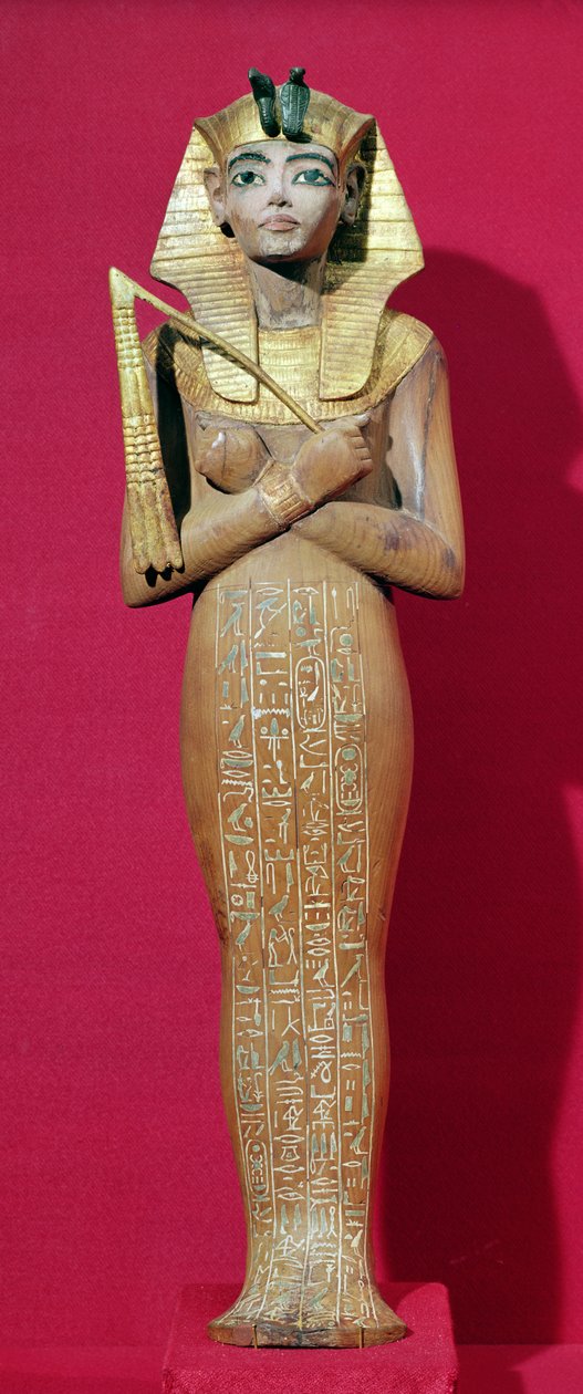 Shabti-figuur van de koning uit het graf van Toetanchamon (c.1370-1352 v.Chr.) Nieuwe Koninkrijk (beschilderd hout) door Egyptian 18th Dynasty