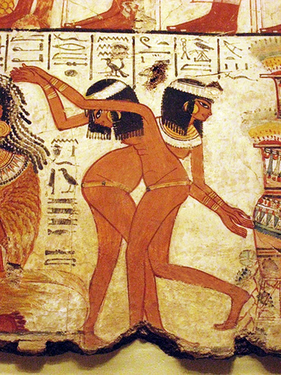 Tempelmuurschildering van twee dansende meisjes, Egypte door Egyptian 18th Dynasty
