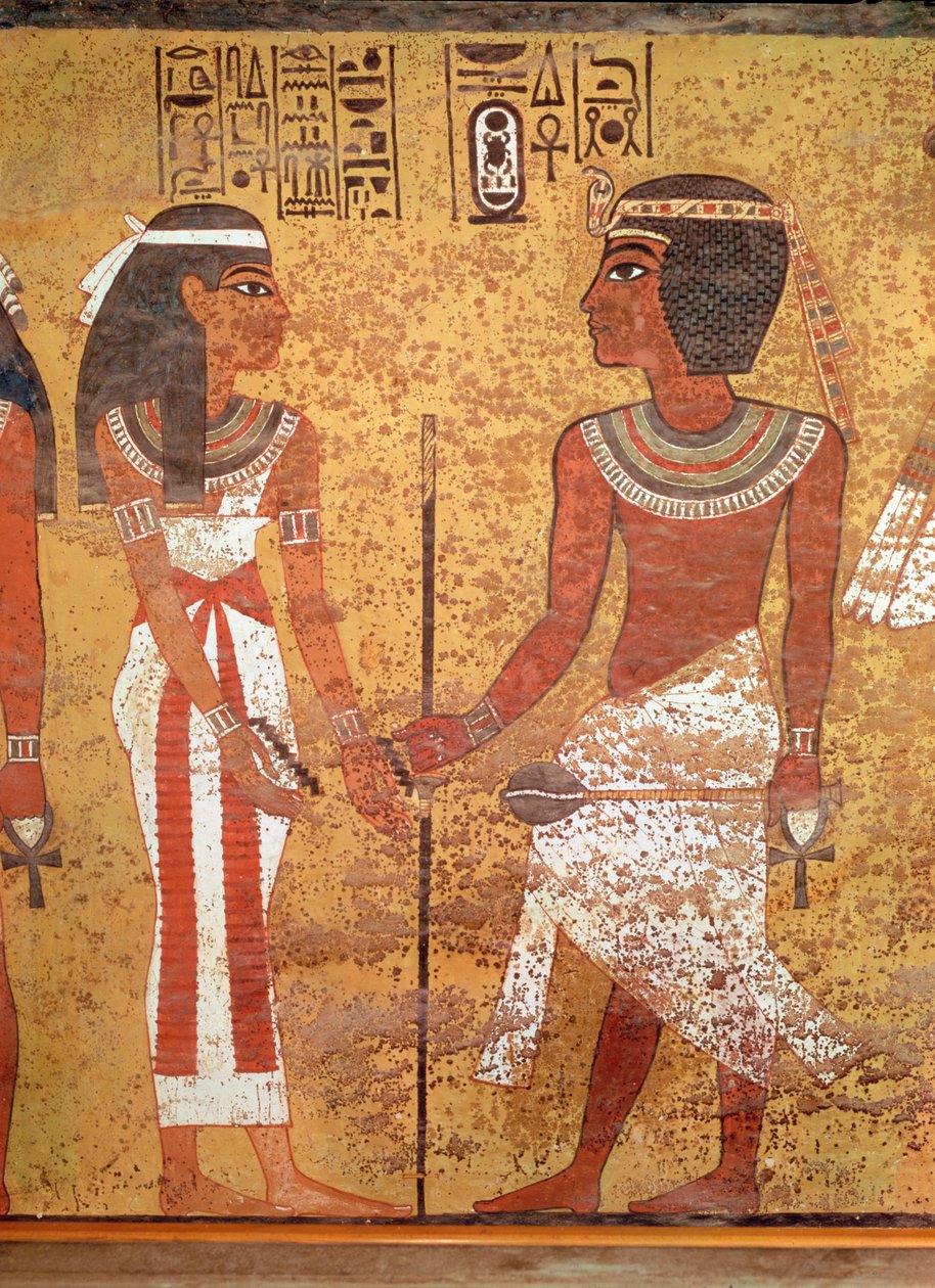 Toetanchamon (ca. 1370-1352 v.Chr.) en zijn vrouw, Ankhesenamun, uit zijn graf, Nieuwe Koninkrijk door Egyptian 18th Dynasty