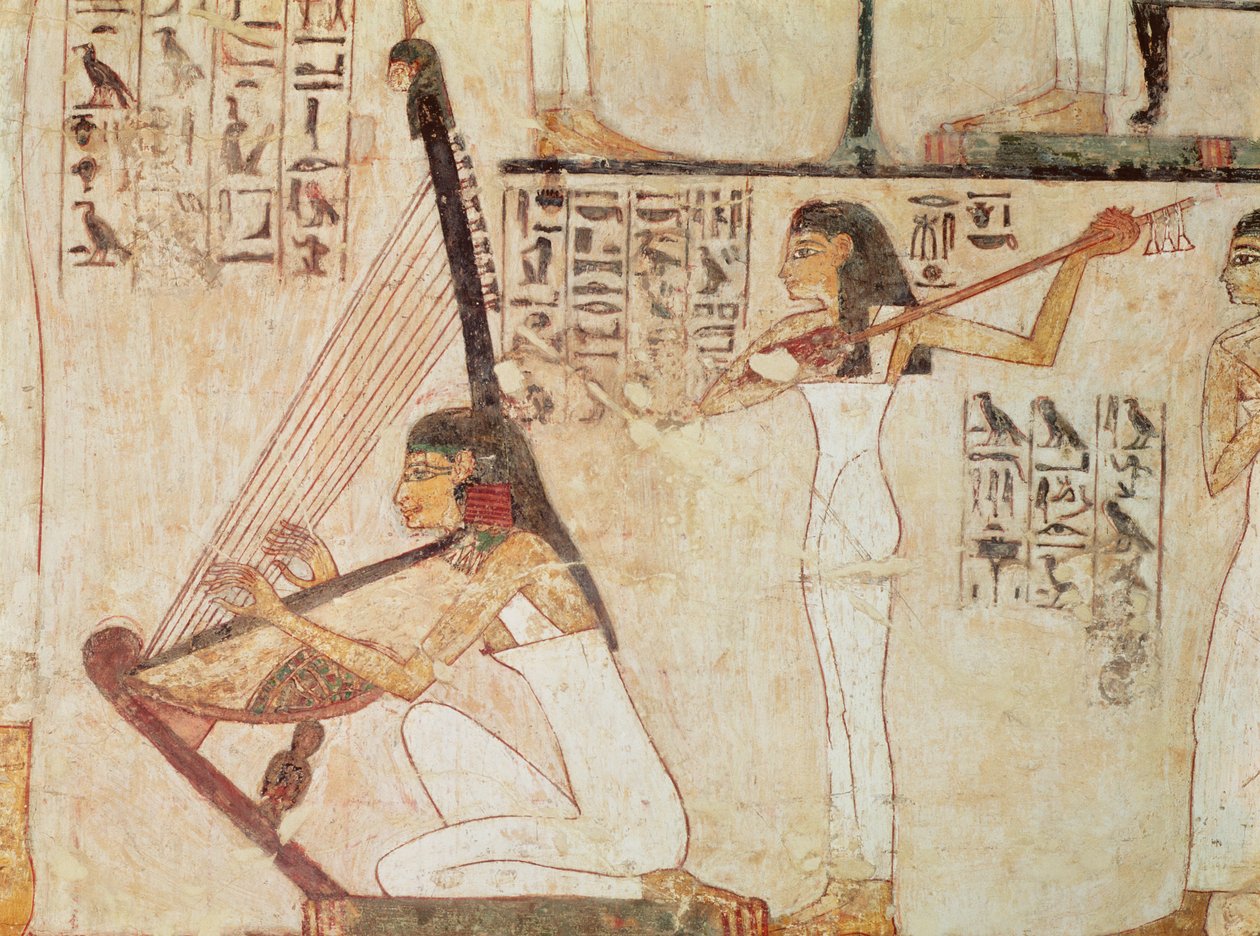 Twee muzikanten, uit het graf van Rekhmire, Nieuwe Rijk door Egyptian 18th Dynasty