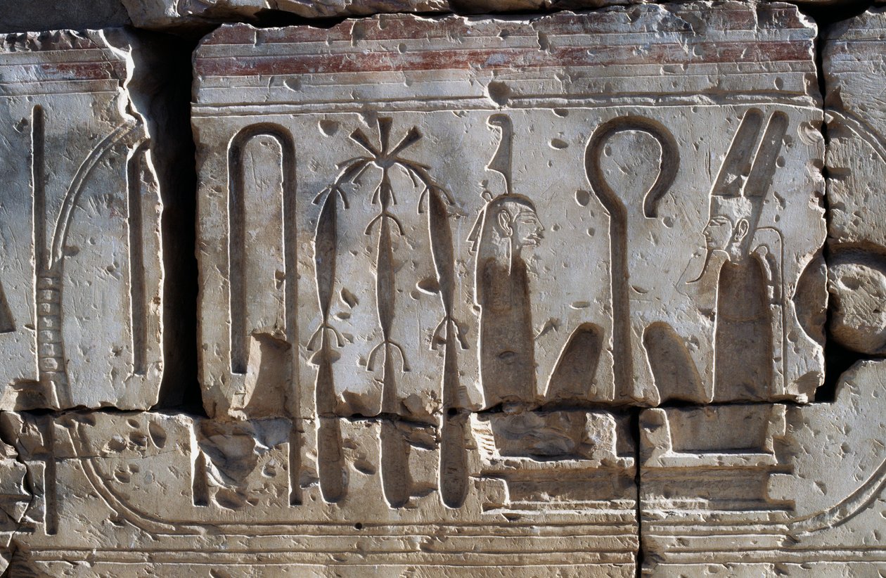 Bas-reliëf, Tempel van Ramses II, Abydos, Egypte, Egyptische beschaving, Nieuwe Rijk, Dynastie XIX door Egyptian 19th Dynasty