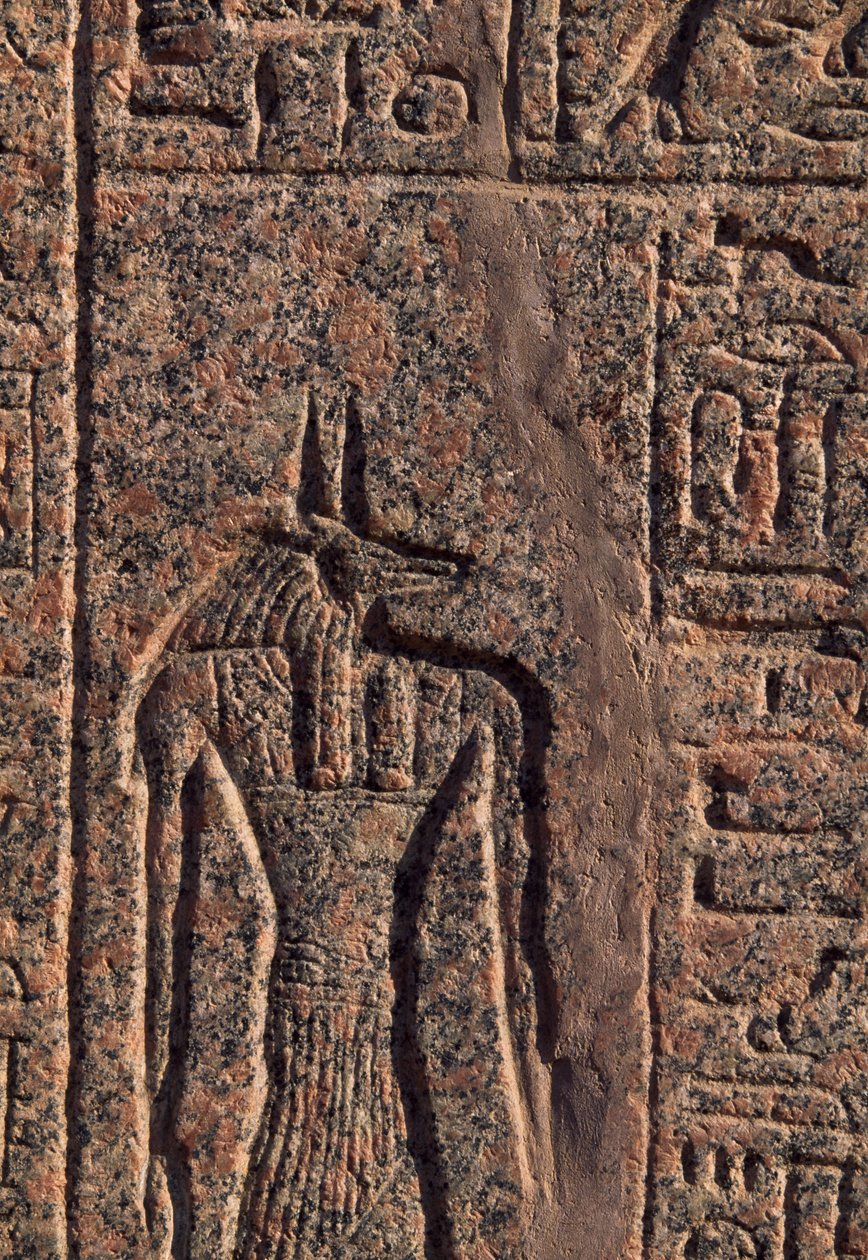 Afbeelding van Anubis, detail van inscriptie en reliëf van Anubis en een andere god, sarcofaag van Amenhotep, Memphis (UNESCO Werelderfgoedlijst) door Egyptian 19th Dynasty