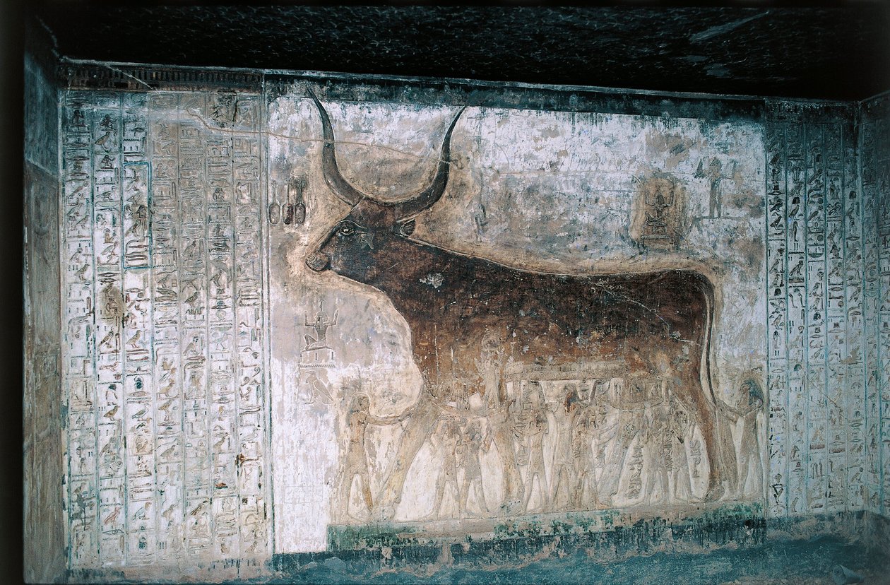 Egypte, Luxor, Vallei der Koningen, Tombe van Seti I, interieurfresco