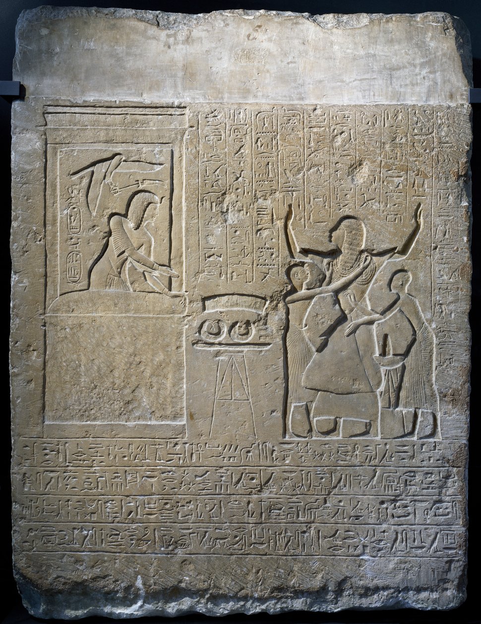 Hormin, hoofd van het harem van de koning, beloond met gouden kettingen door Seti I, kalkstenen stèle door Egyptian 19th Dynasty