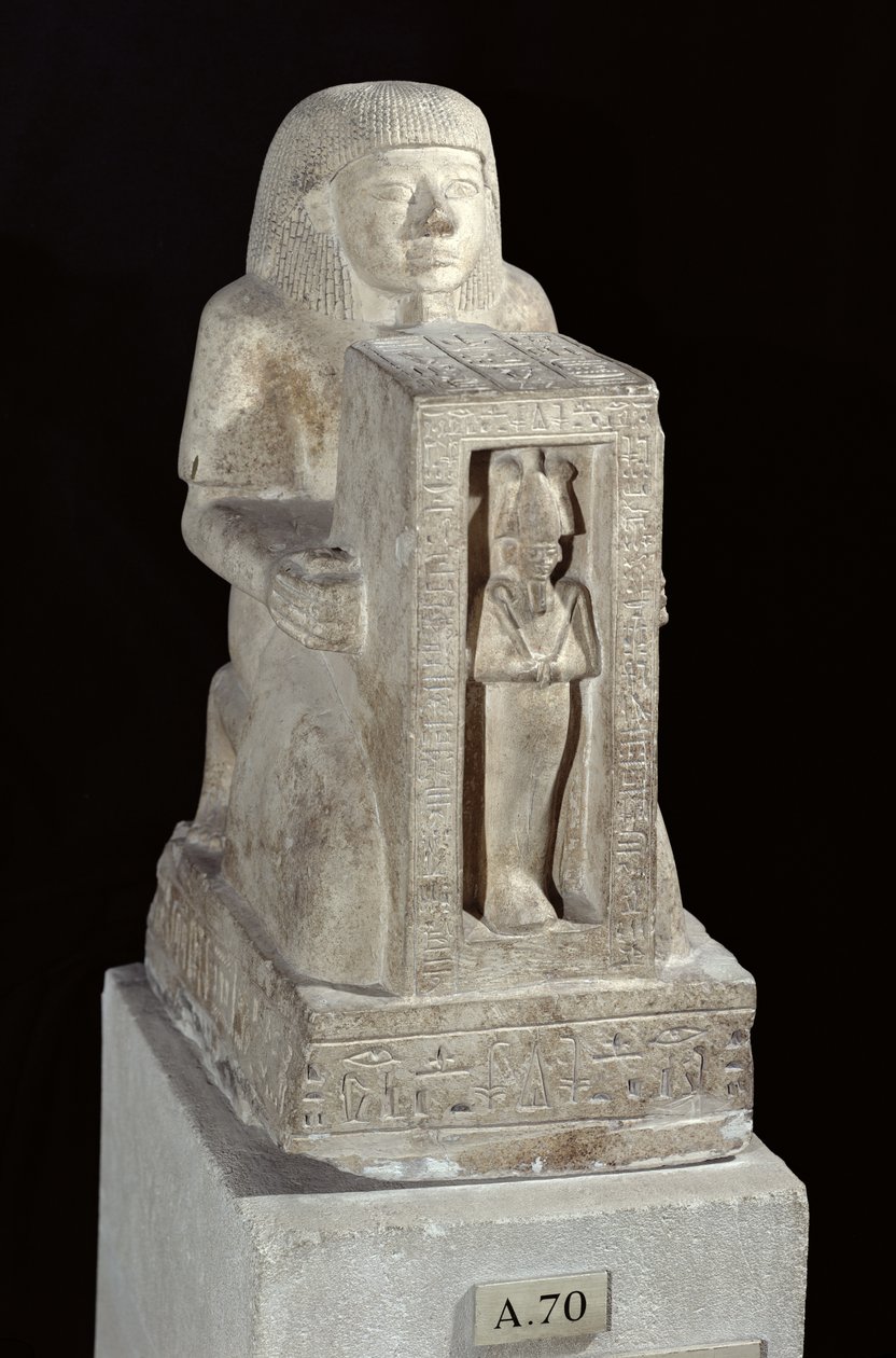 Naophore standbeeld van de koninklijke schrijver, Seti, met Osiris in de naos, Nieuwe Koninkrijk, c.1279-1213 v.Chr. door Egyptian 19th Dynasty