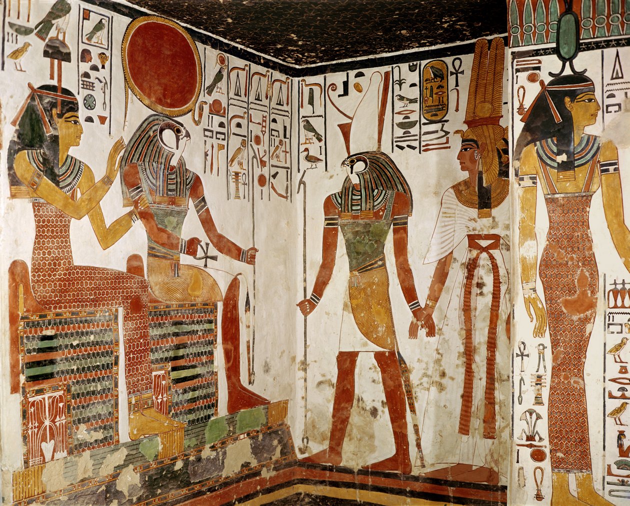 Nefertari wordt voor de god Re-Horakhty gebracht door Horus, uit het graf van Nefertari, Nieuwe Koninkrijk door Egyptian 19th Dynasty