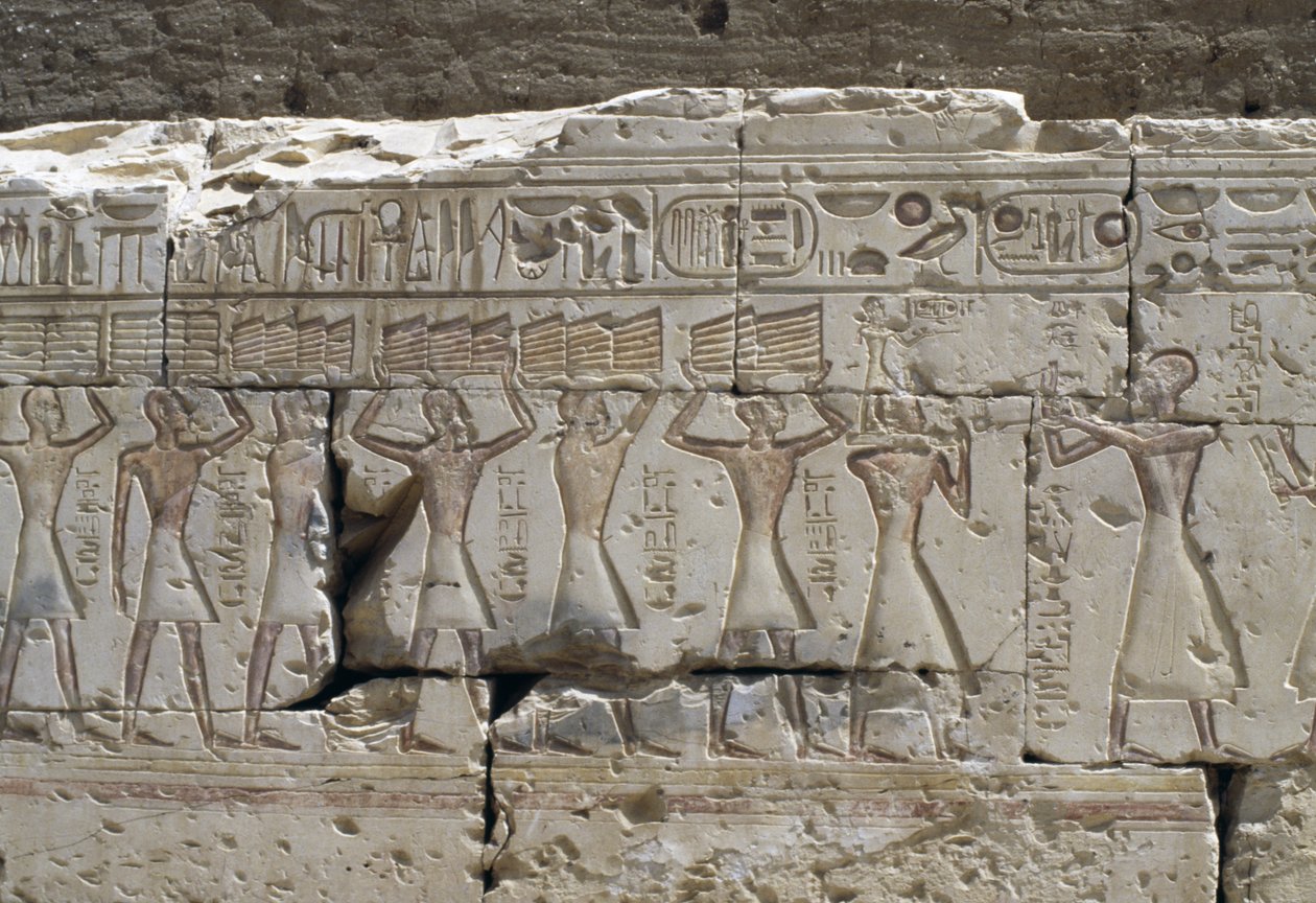 Reliëf, Tempel van Ramses II, Abydos, Egypte, Egyptische beschaving, Nieuwe Koninkrijk, Dynastie XIX door Egyptian 19th Dynasty