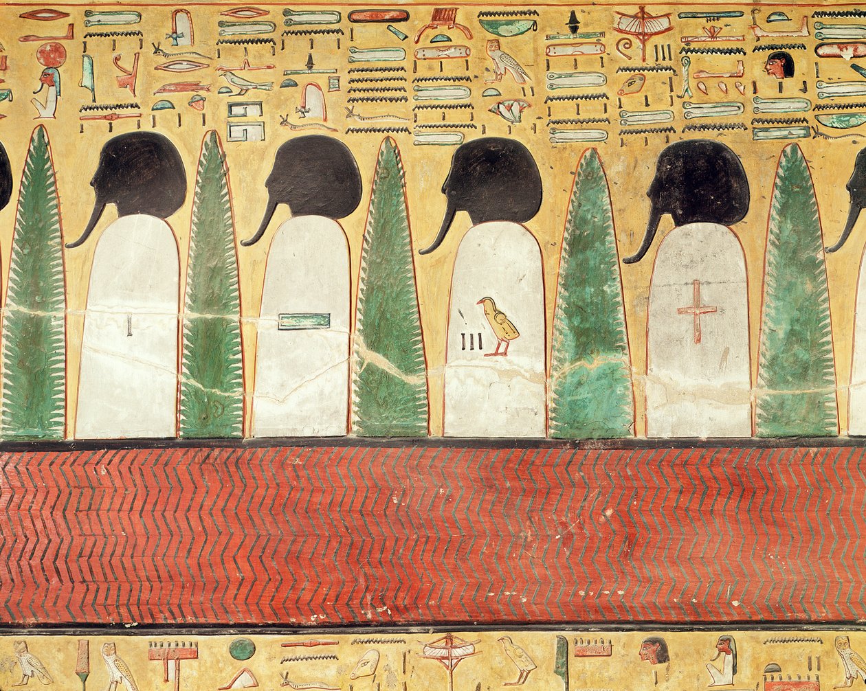 Reliëf met zwartkopgoden in de onderwereld, uit het graf van Seti I door Egyptian 19th Dynasty