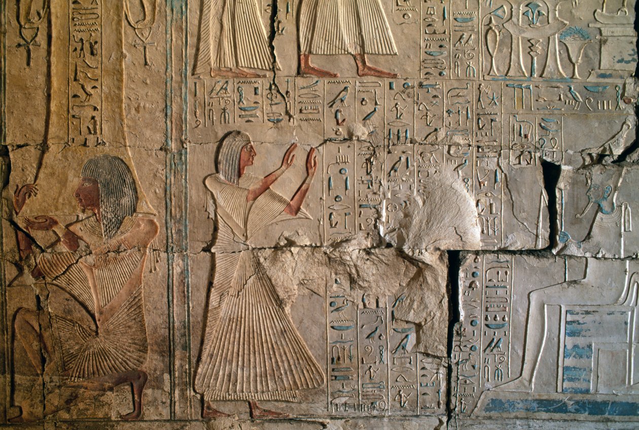 Reliëf uit het Graf van Netcherouymes, hoge ambtenaar van Ramses II, Saqqara, Egyptische Beschaving, Nieuwe Koninkrijk, Dynastie XIX door Egyptian 19th Dynasty