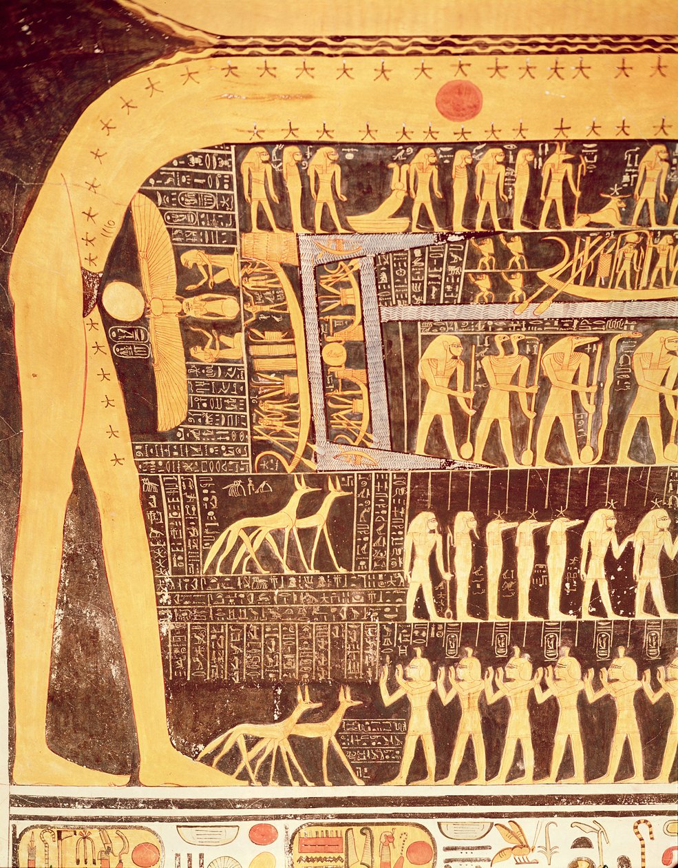 Detail uit het Boek van de Dag van het plafond van de grafkamer van het graf van Ramses VI (r.1143-1136 v.Chr.) Nieuwe Koninkrijk (muurschildering) door Egyptian 20th Dynasty