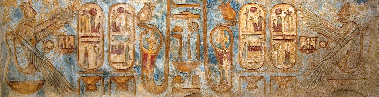Egyptische oudheid: fresco met koninklijke cartouches door Egyptian 20th Dynasty